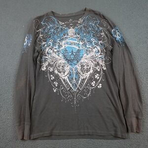 Archaic Shirt Mens Large Gray Thermal Long Sleeve Gothic Graphic Crest Rock